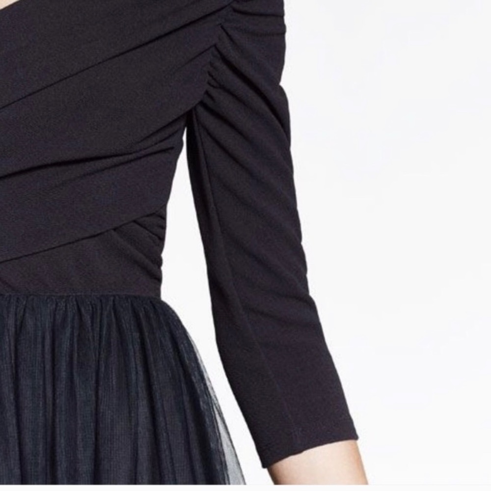 Zara Navy Blue Tulle Midi Dress - Picture 4 of 5